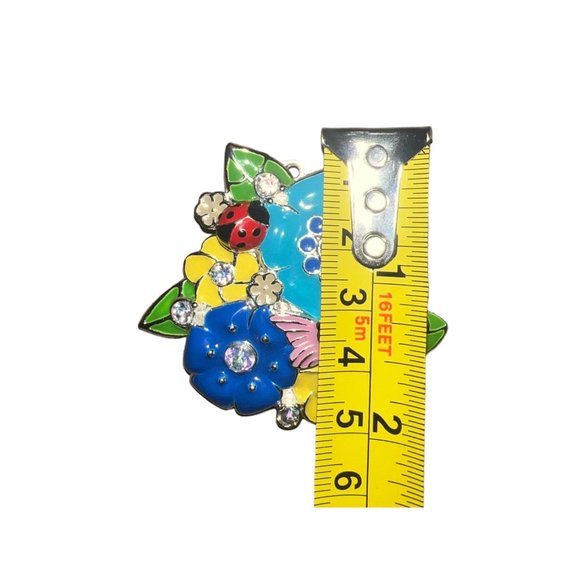 Giant Bright Flowers With Ladybug Rhinestone Necklace‎ Pendant - Picture 3 of 5